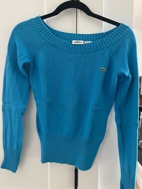 Lacoste Women's Teal Off-Shoulder Cotton Sweater logo boatneck 36/4 small